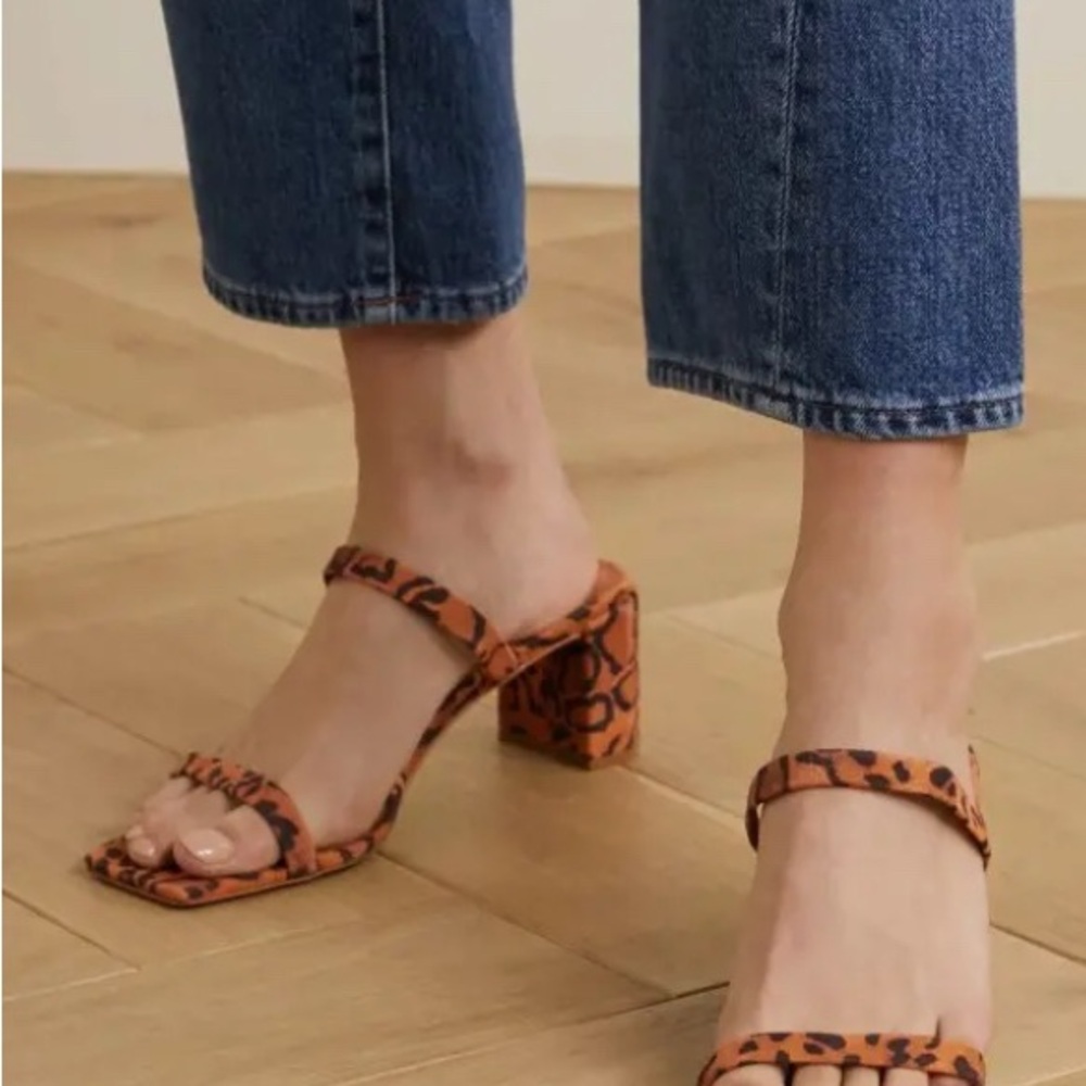 Elegant BY FAR' Tanya Leopard-Print Suede Mules, New Sz 41